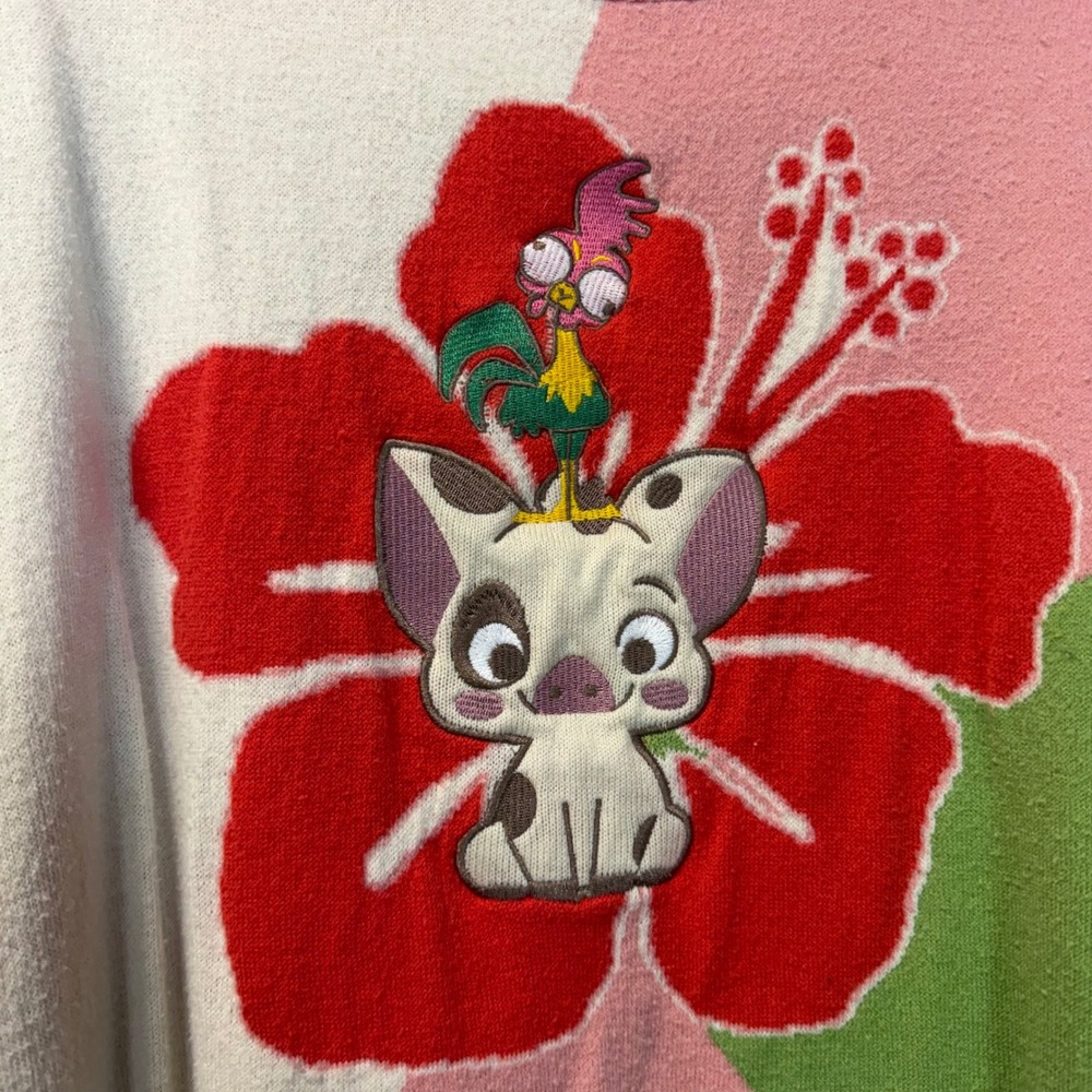 Disney Princess Moana Pua Hei Hei Colorblock Sweater Pink Green Medium - Picture 5 of 9